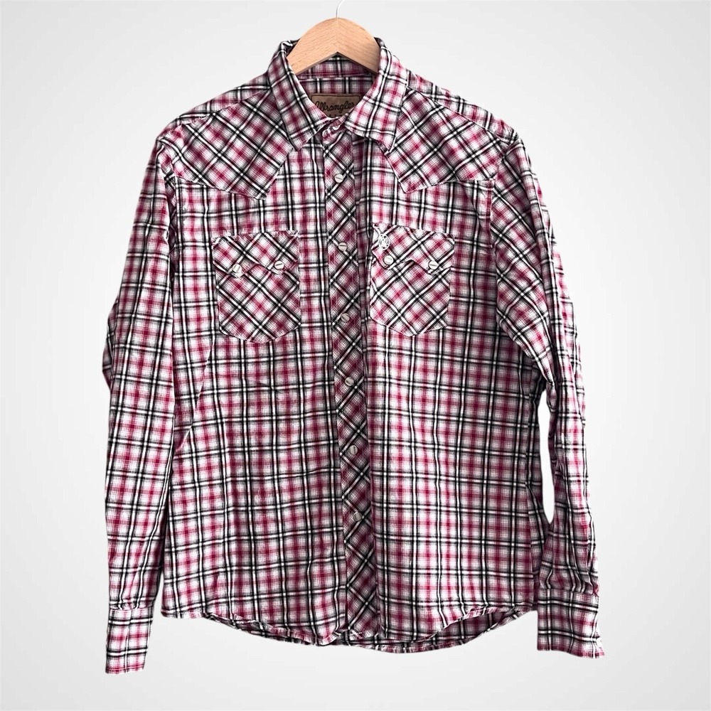 Wrangler Retro Pearl Snap Shirt Men's Plaid Long Sleeve Red Western Size Large